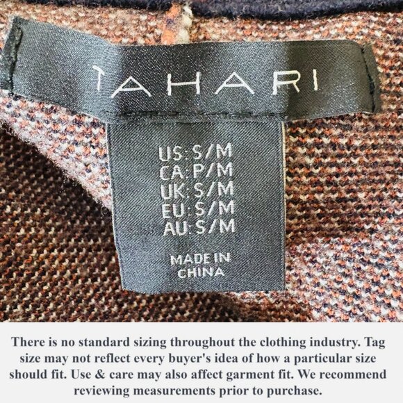 Tahari Plaid Zip Front Poncho Cape Sweater Knit Navy Multicolor Women’s S/M - Picture 12 of 15